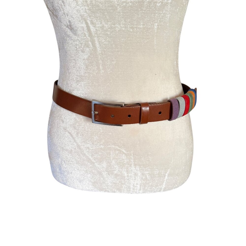 Johnston & Murphy brown leather belt with multicolored belt loops 45" length